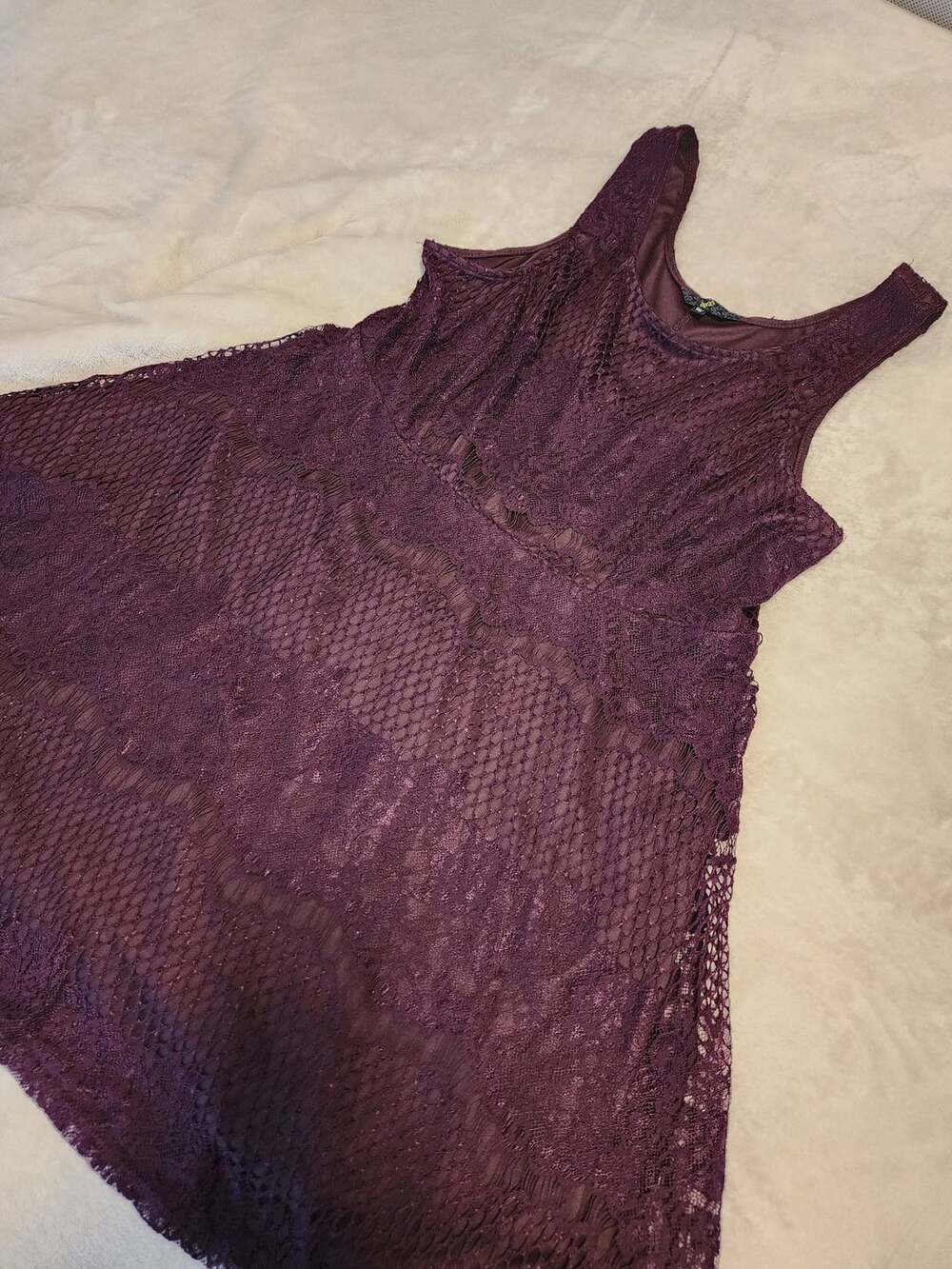 Purple Lace Mesh Dress Open knit Sleeveless wm Whimsigoth witchy vamp Size XXL
